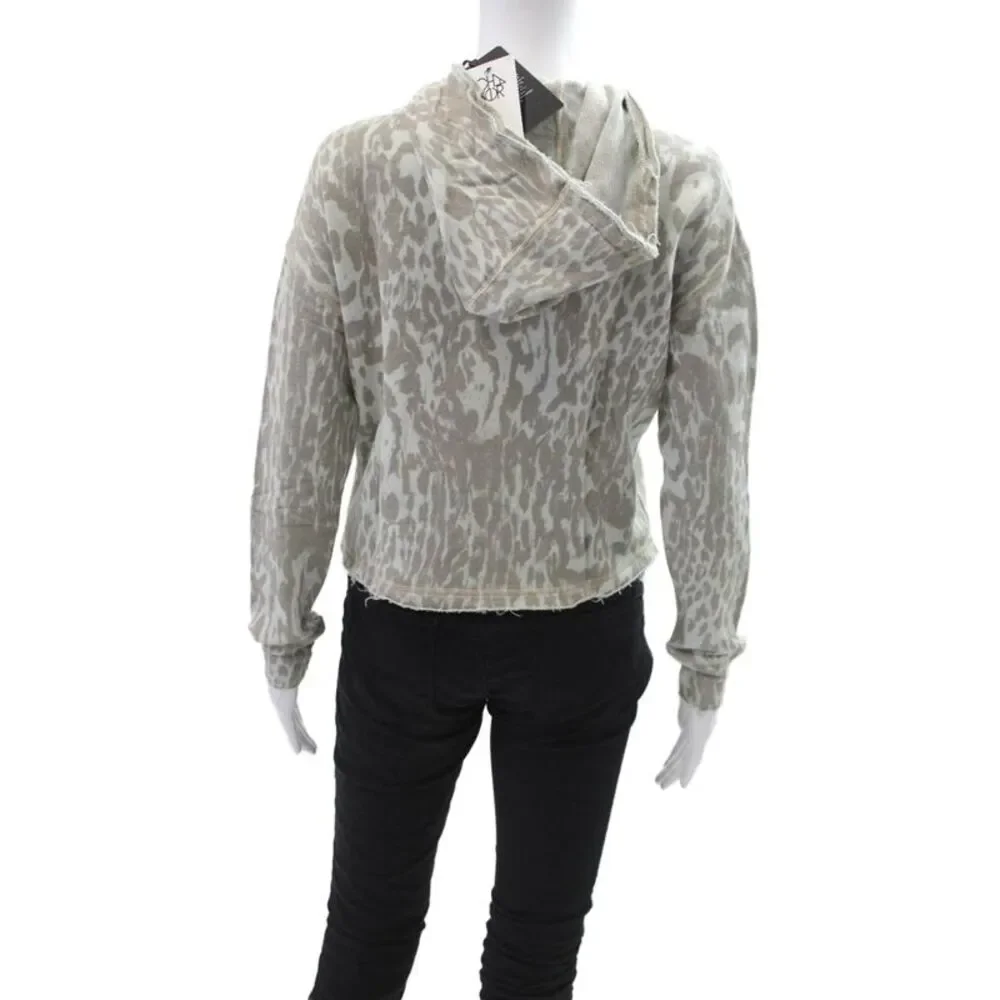 Chaser Womens Cotton Animal Print Cropped Long Sleeve Hoodie Green Size XS